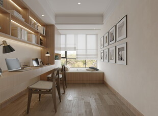 卧室小空间榻榻米书桌床现代装修