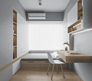 卧室小空间榻榻米书桌床现代装修