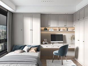 卧室小空间榻榻米书桌床现代装修