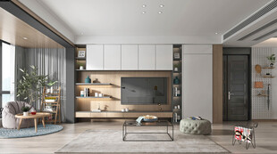 电视机满墙柜客厅装饰现代简约风