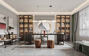 现代简约高级感新中式复古风书房