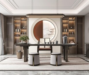 现代简约高级感新中式复古风书房