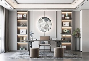 现代简约高级感新中式复古风书房