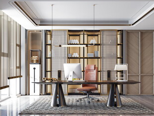 现代简约高级感新中式复古风书房