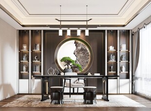 现代简约高级感新中式复古风书房