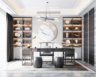 现代简约高级感新中式复古风书房