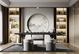 现代简约高级感新中式复古风书房