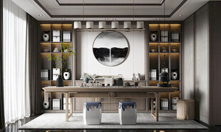 现代简约高级感新中式复古风书房