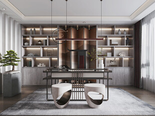 现代简约高级感新中式复古风书房