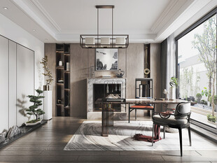 现代简约高级感新中式复古风书房