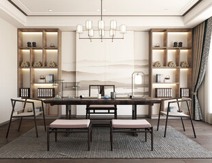 现代简约高级感新中式复古风书房