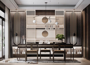 现代简约高级感新中式复古风书房