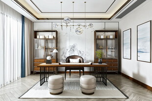 现代简约高级感新中式复古风书房