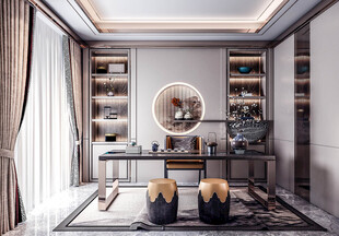 现代简约高级感新中式复古风书房