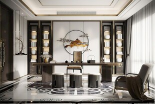 现代简约高级感新中式复古风书房
