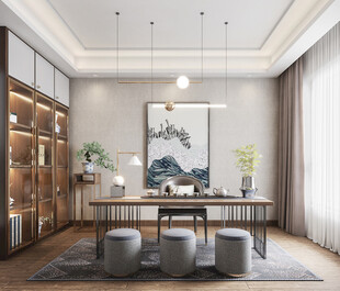 现代简约高级感新中式复古风书房