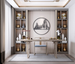 现代简约高级感新中式复古风书房
