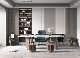 现代简约高级感多功能新中式书房