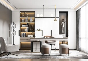 现代简约高级感多功能新中式书房