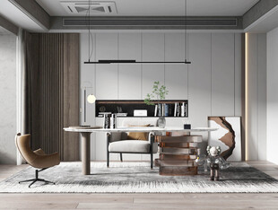 现代简约高级感多功能新中式书房