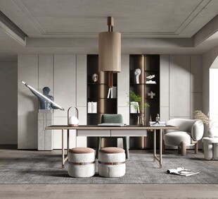 现代简约高级感多功能新中式书房