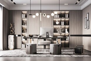 现代简约高级感多功能新中式书房