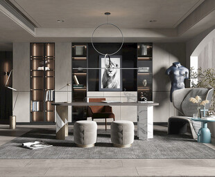 现代简约高级感多功能新中式书房