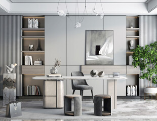 现代简约高级感多功能新中式书房