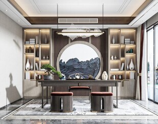 现代简约高级感多功能新中式书房