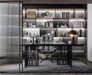 现代简约高级感多功能新中式书房