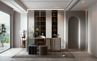 现代简约高级感多功能新中式书房