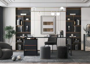 现代简约高级感多功能新中式书房