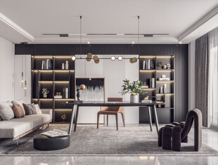 现代简约高级感多功能新中式书房