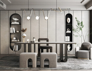 现代简约高级感多功能新中式书房