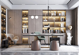 现代简约高级感多功能新中式书房