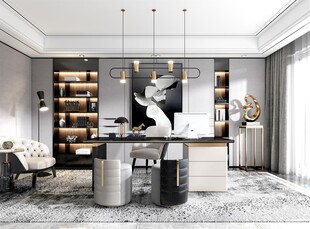 现代简约高级感多功能新中式书房