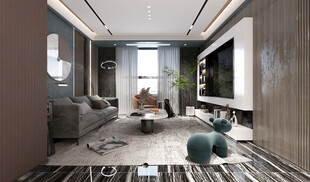 现代简约高级感新中式复古风客厅