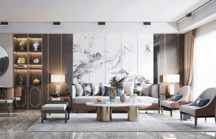 现代简约高级感新中式复古风客厅
