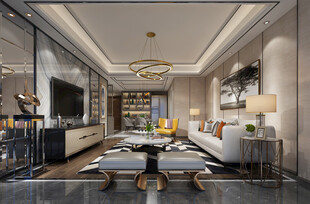 现代简约高级感新中式复古风客厅