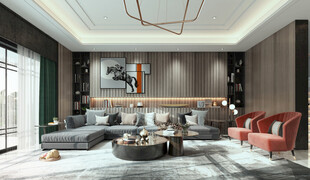 现代简约高级感新中式复古风客厅