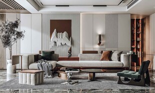 现代简约高级感新中式复古风客厅