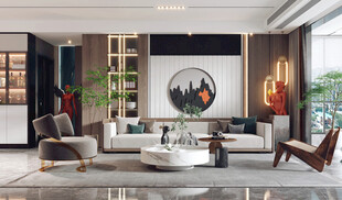 现代简约高级感新中式复古风客厅