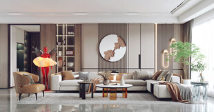 现代简约高级感新中式复古风客厅