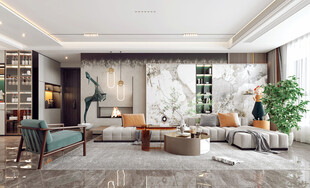 现代简约高级感新中式复古风客厅