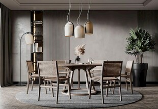 日式家居北欧圆桌装修原木风餐厅