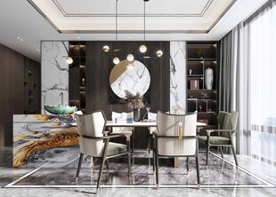 新中式家居装修复古风餐厅餐边柜