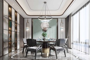 新中式家居装修复古风餐厅餐边柜