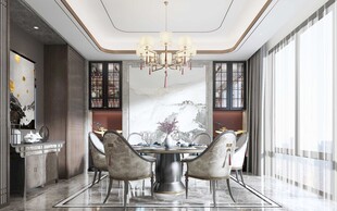 新中式家居装修复古风餐厅餐边柜