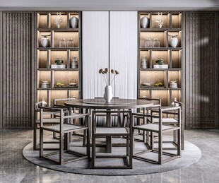 新中式家居装修复古风餐厅餐边柜