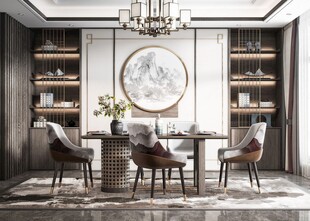 新中式家居装修复古风餐厅餐边柜